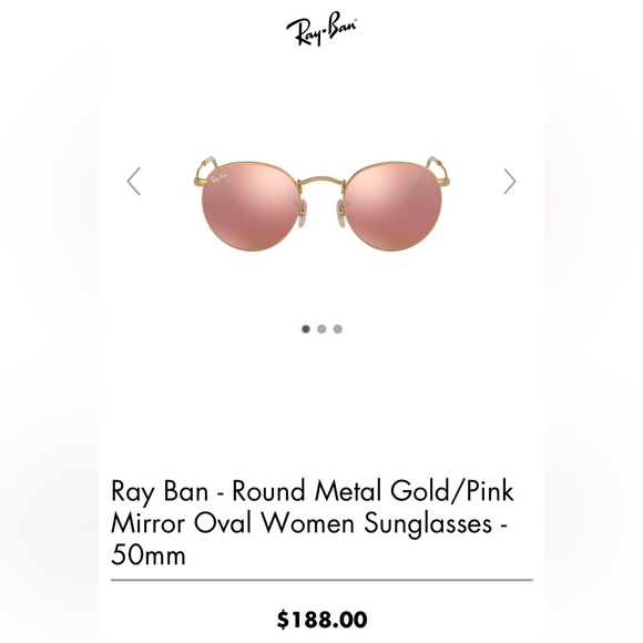 Ray Ban - Round Metal Gold/Pink Mirror Oval Women Sunglasses - 50mm - Picture 6 of 6